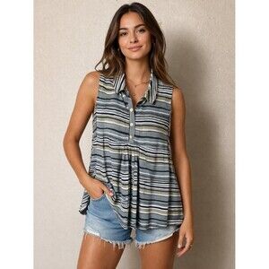 Neesh by D.A.R. 100% Cotton Multicolor Striped Sleeveless Tank Shirt Top Size M